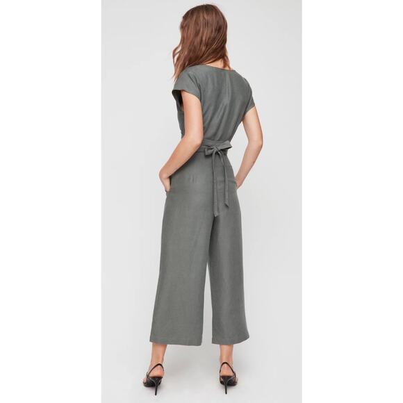 Aritzia Wilfred Revolve Brax Linen Blend Jumpsuit Sagesse Grey Green Wrap sz 8 - Picture 3 of 5
